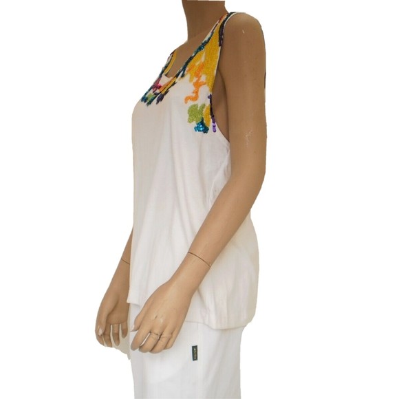 Vintage Gene Ewing Yellow Pink Blue Sequined White Tank Top Womens Size Medium - Picture 4 of 10